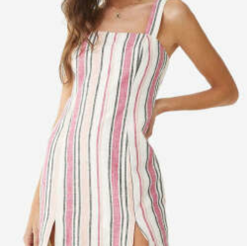 Woven striped mini dress